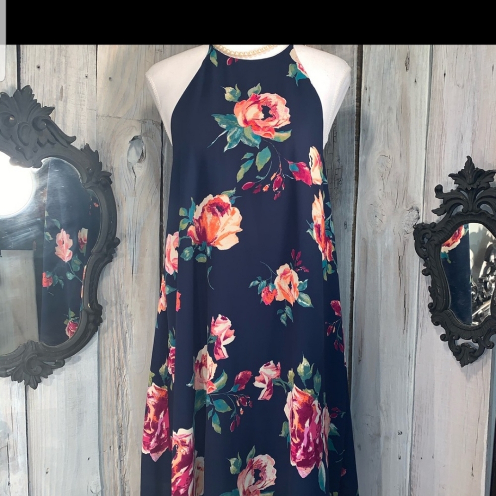 The Impeccable Pig Navy Floral Sleeveless Dress